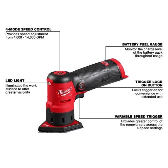 Milwaukee Tools Milwaukee M12 FUEL Orbital Detail Sander (Bare Tool) 2531-20 - Image 4