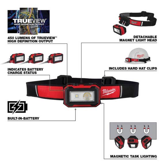 Milwaukee Rechargeable 450L Headlamp 450 Lumens 2012R Milwaukee Tools Milwaukee Rechargeable 450L Headlamp 450 Lumens 2012R -Klein Tools Shop
