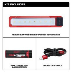 Milwaukee Tools Milwaukee REDLITHIUM USB ROVER Rechargeable 445 Lumen Pocket Flood Light (3.0Ah) Kit 2112-21 -Klein Tools Shop 2112 21 6