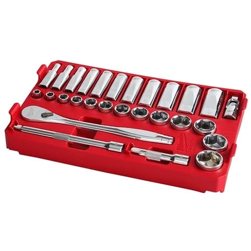 Milwaukee Tools Milwaukee 3/8" Drive 28pc SAE Ratchet & Socket Set PACKOUT 48-22-9481 - Image 3