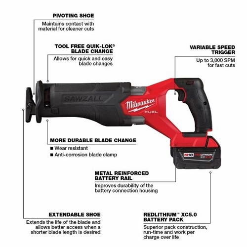 Milwaukee M18 FUEL SAWZALL Recip Saw - 1 Battery XC5.0 Kit 2821-21 Milwaukee Tools Milwaukee M18 FUEL SAWZALL Recip Saw - 1 Battery XC5.0 Kit 2821-21 -Klein Tools Shop 23580 3 3s7b1umgnt6znn1r