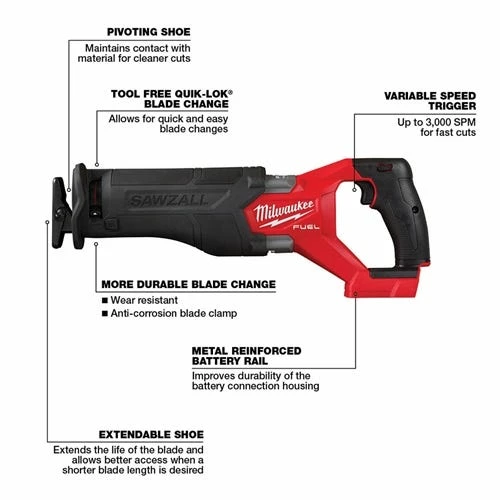Milwaukee Tools Milwaukee M18 FUEL SAWZALL Recip Saw (Bare Tool) 2821-20 - Image 2