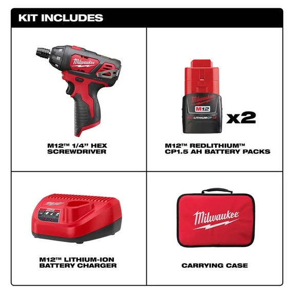 Milwaukee Tools Milwaukee M12 1/4" Hex Screwdriver (1.5Ah) Kit 2401-22 - Image 4
