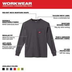 Milwaukee Tools Milwaukee Heavy Duty Long Sleeve Gray Pocket T-Shirt 602G -Klein Tools Shop 24346 2 nshue8amilvxinzg