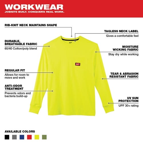 Milwaukee Heavy Duty Long Sleeve High Visibility Pocket T-Shirt 602HV Milwaukee Tools Milwaukee Heavy Duty Long Sleeve High Visibility Pocket T-Shirt 602HV -Klein Tools Shop
