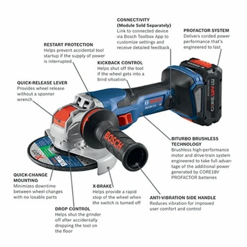 Bosch Power Tools Bosch PROFACTOR 18V Spitfire 6" Angle Grinder X-Lock Brushless 8.0Ah Kit GWX18V-13CB14 - Image 2