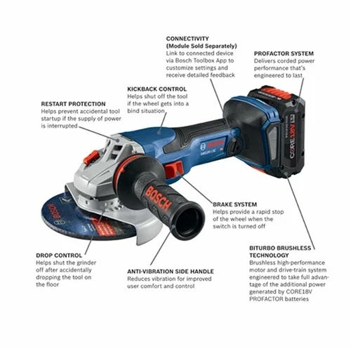 Bosch Power Tools Bosch PROFACTOR 18V Spitfire 6" Angle Grinder Brushless 8.0Ah Kit GWS18V-13CB14 - Image 2