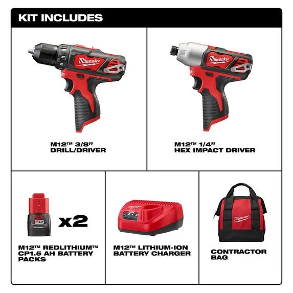 Milwaukee Tools Milwaukee M12 Cordless 2-Tool Drill/Impact Combo Kit 2494-22 - Image 4