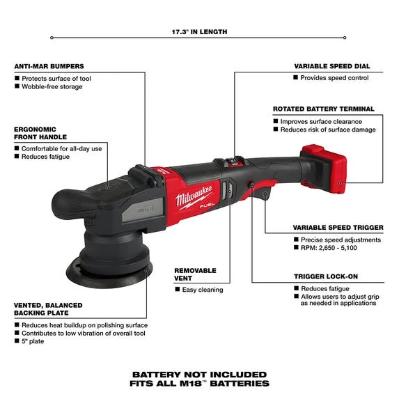 Milwaukee Tools Milwaukee M18 FUEL 5" Pad 15mm Random Orbital Polisher (Bare Tool) 2684-20 - Image 4