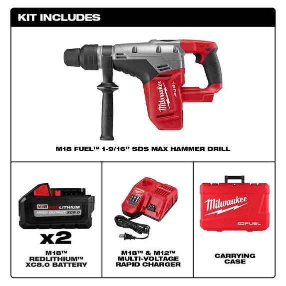 Milwaukee Tools Milwaukee M18 FUEL 1-9/16" SDS-Max Hammer Drill (8.0Ah) Kit 2717-22HD - Image 5