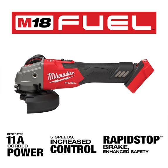 Milwaukee M18 FUEL 4-1/2" / 5" Variable Speed Braking Grinder w/ Slide Switch, Lock-On (Tool Only) 2889-20 Milwaukee Tools Milwaukee M18 FUEL 4-1/2" / 5" Variable Speed Braking Grinder W/ Slide Switch, Lock-On (Tool Only) 2889-20 -Klein Tools Shop 2889 20 3