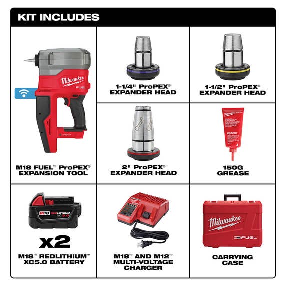 Milwaukee M18 FUEL 2" ProPEX Expander Kit w/ ONE-KEY & 1-1/4" - 2" Expander Heads 2932-22XC Milwaukee Tools Milwaukee M18 FUEL 2" ProPEX Expander Kit W/ ONE-KEY & 1-1/4" - 2" Expander Heads 2932-22XC -Klein Tools Shop 2932