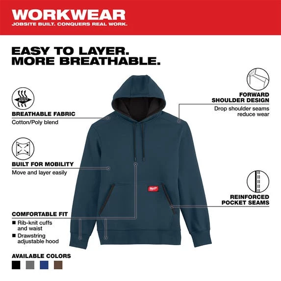Milwaukee Midweight Pullover Hoodie - Blue 351BL Milwaukee Tools Milwaukee Midweight Pullover Hoodie - Blue 351BL -Klein Tools Shop 351bl