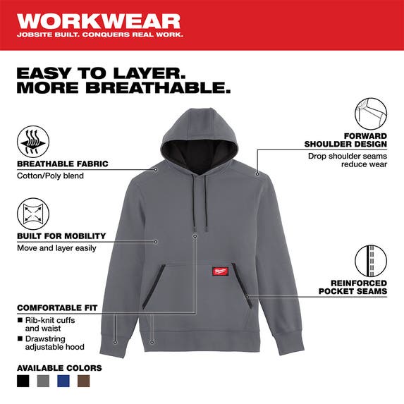 Milwaukee Midweight Pullover Hoodie - Gray 351G Milwaukee Tools Milwaukee Midweight Pullover Hoodie - Gray 351G -Klein Tools Shop 351g