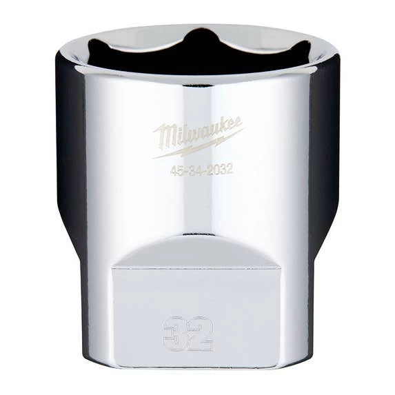 Milwaukee 1/2" Drive 32mm Standard 6-Point Chrome Socket 45-34-2032 Milwaukee Tools Milwaukee 1/2" Drive 32mm Standard 6-Point Chrome Socket 45-34-2032 -Klein Tools Shop 45 34