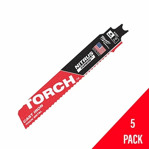Milwaukee Tools Milwaukee 6" NITRUS Carbide CAST IRON Torch Sawzall Blade (5 Pack) 48-00-5561 - Image 2