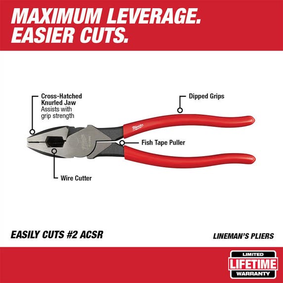 Milwaukee High-Leverage 9" Lineman's Pliers 48-22-6502 Milwaukee Tools Milwaukee High-Leverage 9" Lineman's Pliers 48-22-6502 -Klein Tools Shop 48 22 6502 2