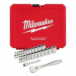 Milwaukee Tools Milwaukee 25pc 1/4" Drive Metric & SAE Ratchet And Socket Set W/ FOUR FLAT SIDES 48-22-9044