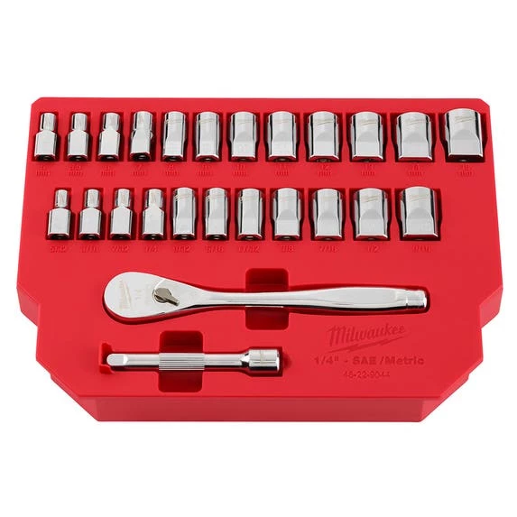 Milwaukee 25pc 1/4" Drive Metric & SAE Ratchet and Socket Set w/ FOUR FLAT SIDES 48-22-9044 Milwaukee Tools Milwaukee 25pc 1/4" Drive Metric & SAE Ratchet And Socket Set W/ FOUR FLAT SIDES 48-22-9044 -Klein Tools Shop 48 22 9044 2