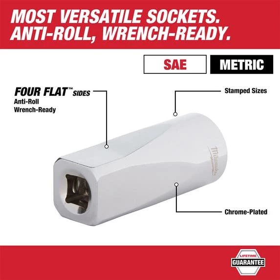 Milwaukee 25pc 1/4" Drive Metric & SAE Ratchet and Socket Set w/ FOUR FLAT SIDES 48-22-9044 Milwaukee Tools Milwaukee 25pc 1/4" Drive Metric & SAE Ratchet And Socket Set W/ FOUR FLAT SIDES 48-22-9044 -Klein Tools Shop 48 22 9044 4