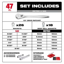 Milwaukee Tools Milwaukee 47pc 1/2" Drive Ratchet & Socket Set With PACKOUT™ Organizer 48-22-9487 -Klein Tools Shop 48 22 9487 3
