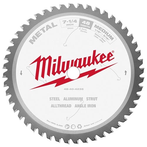 Milwaukee 7-1/4" 48 Tooth 5/8" Arbor Circular Saw Metal Cutting Blade 48-40-4235 Milwaukee Tools Milwaukee 7-1/4" 48 Tooth 5/8" Arbor Circular Saw Metal Cutting Blade 48-40-4235 -Klein Tools Shop 48 40