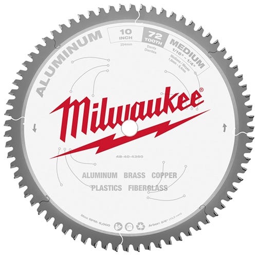 Milwaukee 10" 72 Tooth 5/8" Arbor Circular Saw Aluminum Cutting Blade 48-40-4360 Milwaukee Tools Milwaukee 10" 72 Tooth 5/8" Arbor Circular Saw Aluminum Cutting Blade 48-40-4360 -Klein Tools Shop 48 40