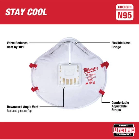 Milwaukee Tools Milwaukee N95 Disposable Valved Respirator (10 Pack) 48-73-4014 - Image 2