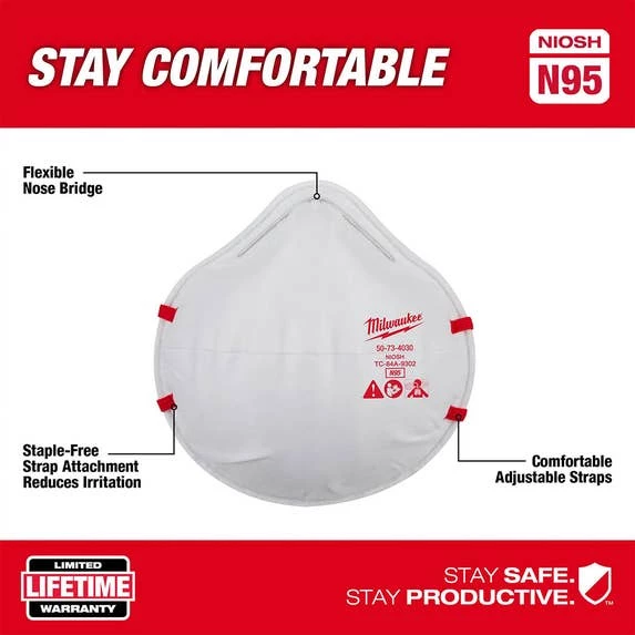 Milwaukee Tools Milwaukee N95 NIOSH Respirator (10 Pack) 48-73-4034 - Image 2