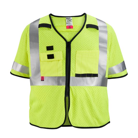 Milwaukee AR/FR Cat. 1 Class 3 High Visibility Yellow Mesh Safety Vest 48-73-522 Milwaukee Tools Milwaukee AR/FR Cat. 1 Class 3 High Visibility Yellow Mesh Safety Vest 48-73-522 -Klein Tools Shop 48 73 522
