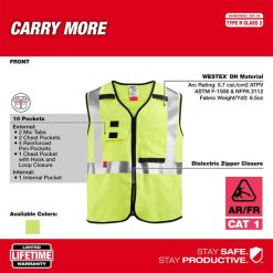 Milwaukee Tools Milwaukee AR/FR Cat. 1 Class 2 High Visibility Yellow Safety Vest 48-73-530 4 Milwaukee Tools Milwaukee AR/FR Cat. 1 Class 2 High Visibility Yellow Safety Vest 48-73-530 -Klein Tools Shop 48 73 530 3