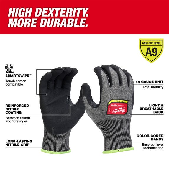 Milwaukee Cut Level 9 High-Dexterity Nitrile Dipped Gloves 48-73-703 Milwaukee Tools Milwaukee Cut Level 9 High-Dexterity Nitrile Dipped Gloves 48-73-703 -Klein Tools Shop 48 73 703 4