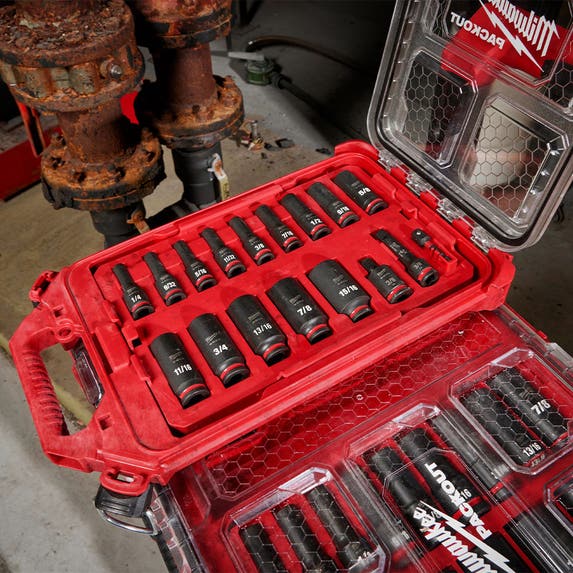 Milwaukee 17Pc. SHOCKWAVE Impact Duty 3/8" Drive SAE PACKOUT Deep Socket Set 49-66-6800 Milwaukee Tools Milwaukee 17Pc. SHOCKWAVE Impact Duty 3/8" Drive SAE PACKOUT Deep Socket Set 49-66-6800 -Klein Tools Shop 49 66 6800 4