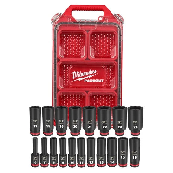 Milwaukee 19Pc. SHOCKWAVE Impact Duty 3/8" Drive Metric PACKOUT Deep Socket Set 49-66-6801 Milwaukee Tools Milwaukee 19Pc. SHOCKWAVE Impact Duty 3/8" Drive Metric PACKOUT Deep Socket Set 49-66-6801 -Klein Tools Shop 49 66 6801