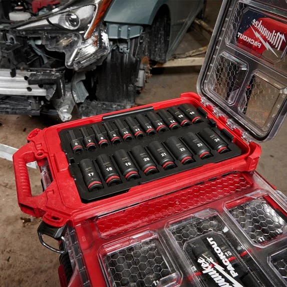 Milwaukee 19Pc. SHOCKWAVE Impact Duty 3/8" Drive Metric PACKOUT Deep Socket Set 49-66-6801 Milwaukee Tools Milwaukee 19Pc. SHOCKWAVE Impact Duty 3/8" Drive Metric PACKOUT Deep Socket Set 49-66-6801 -Klein Tools Shop 49 66 6801 4