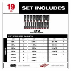 Milwaukee Tools Milwaukee 19Pc. SHOCKWAVE Impact Duty 3/8" Drive Metric PACKOUT Deep Socket Set 49-66-6801 6 Milwaukee Tools Milwaukee 19Pc. SHOCKWAVE Impact Duty 3/8" Drive Metric PACKOUT Deep Socket Set 49-66-6801 -Klein Tools Shop 49 66 6801 5