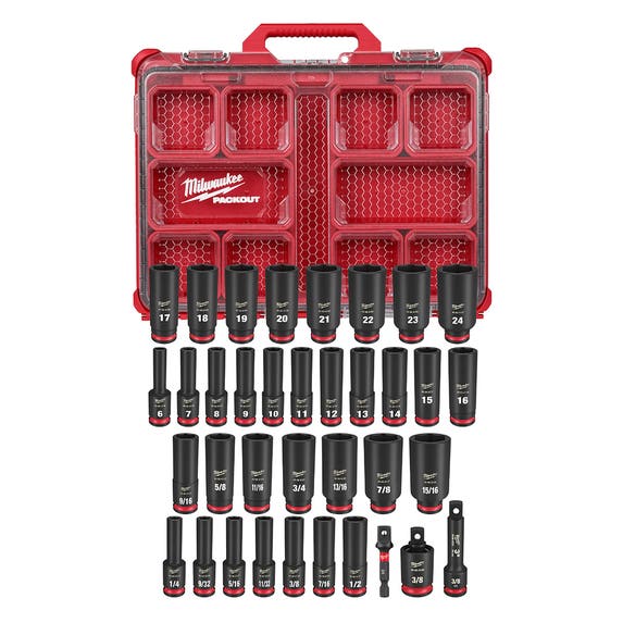 Milwaukee 36Pc. SHOCKWAVE Impact Duty 3/8" Drive Metric & SAE PACKOUT Deep Socket Set 49-66-6805 Milwaukee Tools Milwaukee 36Pc. SHOCKWAVE Impact Duty 3/8" Drive Metric & SAE PACKOUT Deep Socket Set 49-66-6805 -Klein Tools Shop 49 66 6805