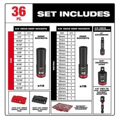 Milwaukee Tools Milwaukee 36Pc. SHOCKWAVE Impact Duty 3/8" Drive Metric & SAE PACKOUT Deep Socket Set 49-66-6805 6 Milwaukee Tools Milwaukee 36Pc. SHOCKWAVE Impact Duty 3/8" Drive Metric & SAE PACKOUT Deep Socket Set 49-66-6805 -Klein Tools Shop 49 66 6805 5