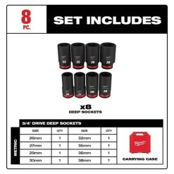 Milwaukee Tools Milwaukee 8 Piece Shockwave Impact Duty 3/4" Drive Metric Deep 6 Point Socket Set 49-66-7020 4 Milwaukee Tools Milwaukee 8 Piece Shockwave Impact Duty 3/4" Drive Metric Deep 6 Point Socket Set 49-66-7020 -Klein Tools Shop 49 66 7020 3 strzattfjdx8dezk