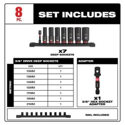 Milwaukee Tools Milwaukee 8 Piece Shockwave Impact Duty 3/8" Drive Metric Deep 6 Point Socket Set 49-66-7021 4 Milwaukee Tools Milwaukee 8 Piece Shockwave Impact Duty 3/8" Drive Metric Deep 6 Point Socket Set 49-66-7021 -Klein Tools Shop 49 66 7021 3 k540bufsdowjf7y4