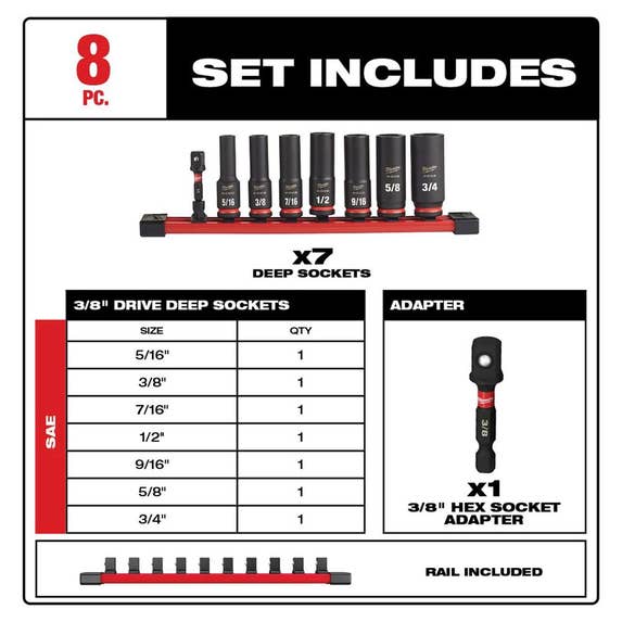 Milwaukee 8 Piece Shockwave Impact Duty 3/8" Drive SAE Deep 6 Point Socket Set 49-66-7024 Milwaukee Tools Milwaukee 8 Piece Shockwave Impact Duty 3/8" Drive SAE Deep 6 Point Socket Set 49-66-7024 -Klein Tools Shop 49 66 7024 3 vmjjcbrgtgmuwoa4