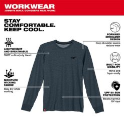 Milwaukee Tools Milwaukee Hybrid Long Sleeve Work Tee - Blue 604BL -Klein Tools Shop 604bl 5