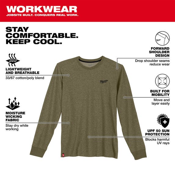 Milwaukee Hybrid Long Sleeve Work Tee - Green 604GN Milwaukee Tools Milwaukee Hybrid Long Sleeve Work Tee - Green 604GN -Klein Tools Shop 604gn 5