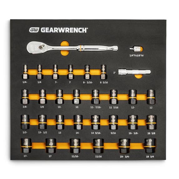 Gearwrench 31 Pc. 3/8" Drive 90T Ratchet and Bolt Biter Socket Set MM/SAE with EVA Foam Tray 86525 Gearwrench Tools Gearwrench 31 Pc. 3/8" Drive 90T Ratchet And Bolt Biter Socket Set MM/SAE With EVA Foam Tray 86525 -Klein Tools Shop