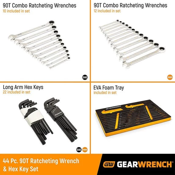 Gearwrench Tools Gearwrench 44pc Modset SAE/MM 90T RW & Hex Key Set With EVA Foam Tray 86528 - Image 4