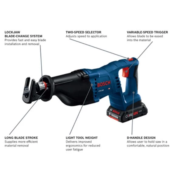 Bosch Power Tools Bosch Core 18V 1-1/8" Stroke Reciprocating Saw 4.0Ah Kit CRS180-B15 - Image 3