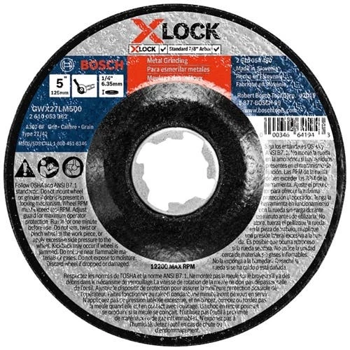 Bosch 5" x 1/4" X-LOCK Arbor Type 27 30 Grit Metal Grinding Abrasive Wheel GWX27LM500 Bosch Power Tools Bosch 5" X 1/4" X-LOCK Arbor Type 27 30 Grit Metal Grinding Abrasive Wheel GWX27LM500 -Klein Tools Shop