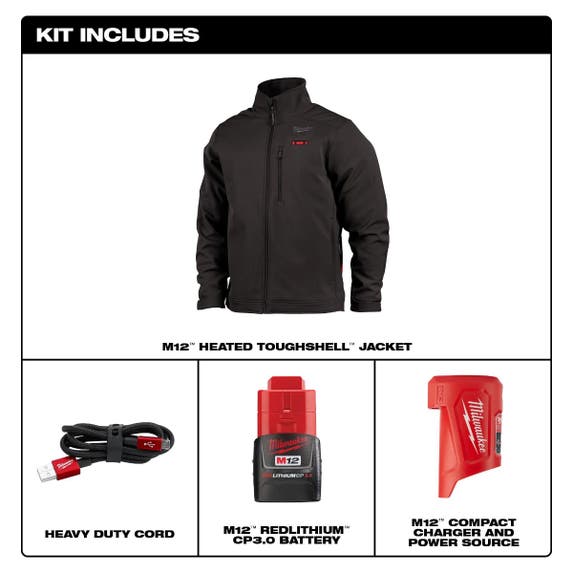 Milwaukee M12 Heated ToughShell Black Jacket Kit 204B-21 Milwaukee Tools Milwaukee M12 Heated ToughShell Black Jacket Kit 204B-21 -Klein Tools Shop heated gear 204b 21